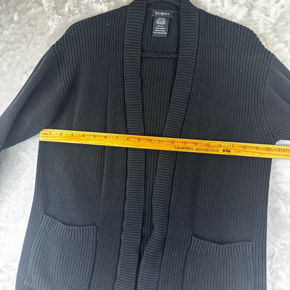 Max & Mia Cardigan Women XL Black 100% Cotton Shaker Knit Open Front (1620) - Picture 9 of 11